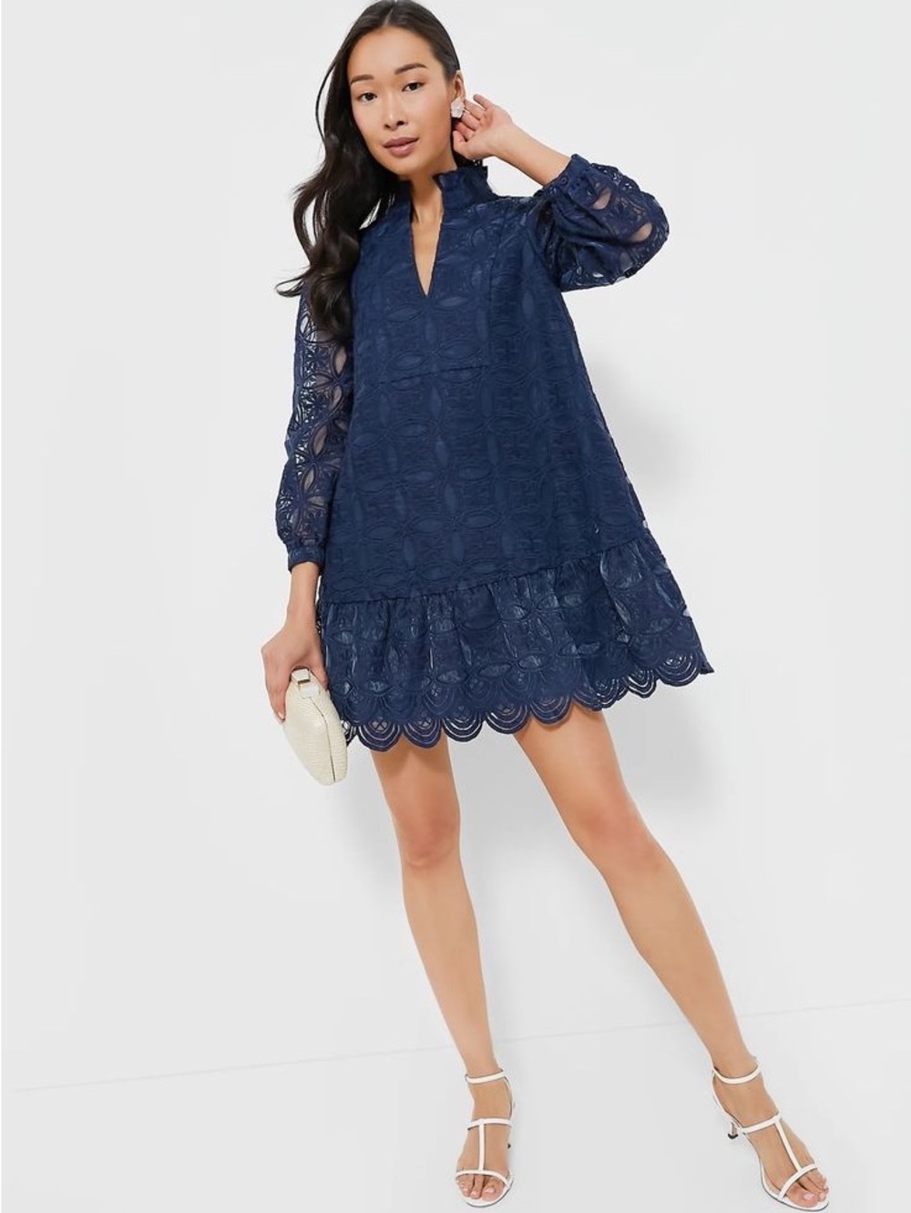 Tuckernuck Navy Organza Palmerston Lace Long Sleeve Shift Dress